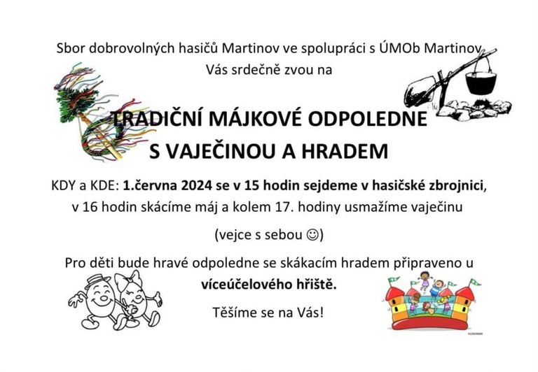 Pozvánka na tradiční májkové odpoledne s vaječinou a hradem