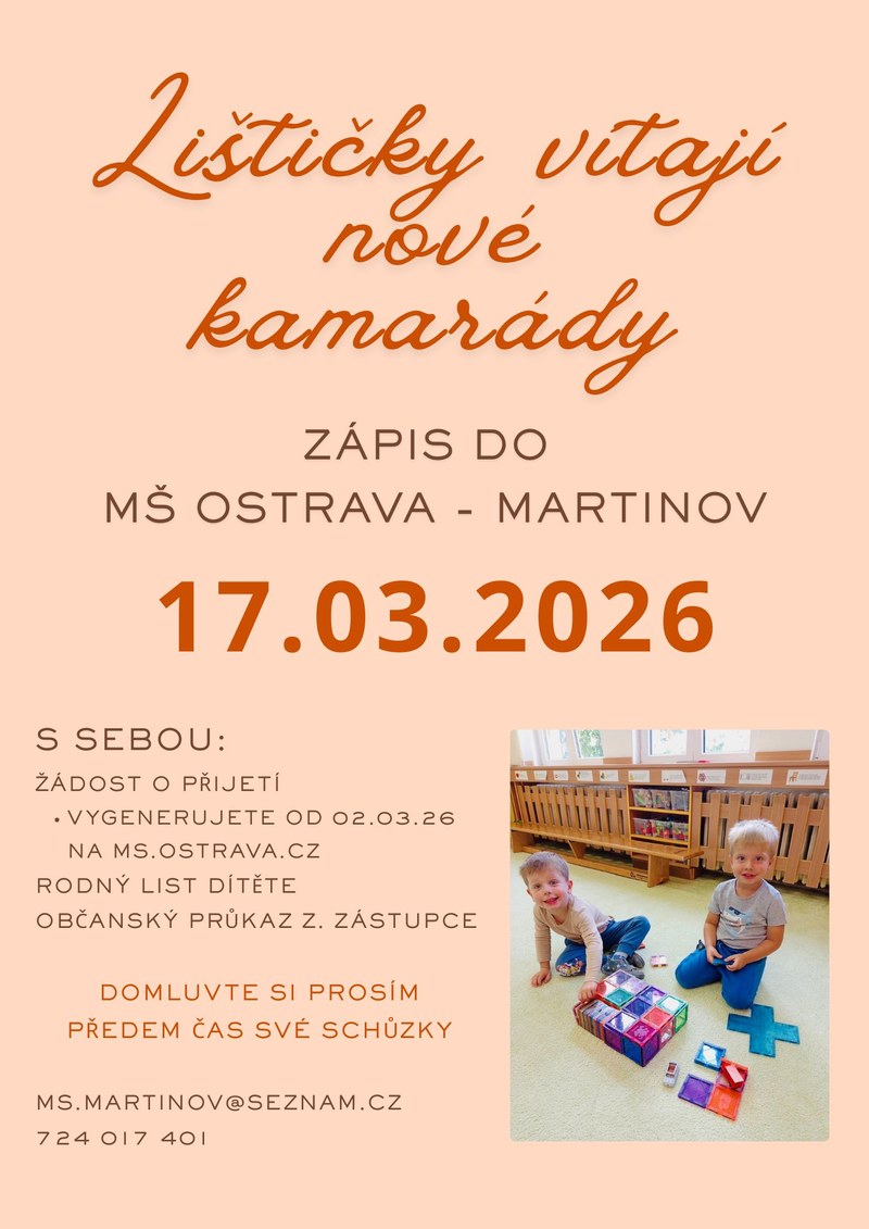 Zápis do MŠ Ostrava - Martinov